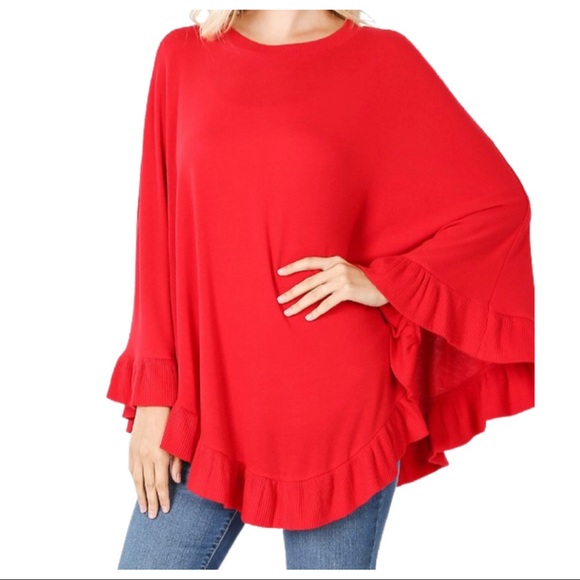 Fall perfect knit ruffle hem poncho - Picture 5 of 5